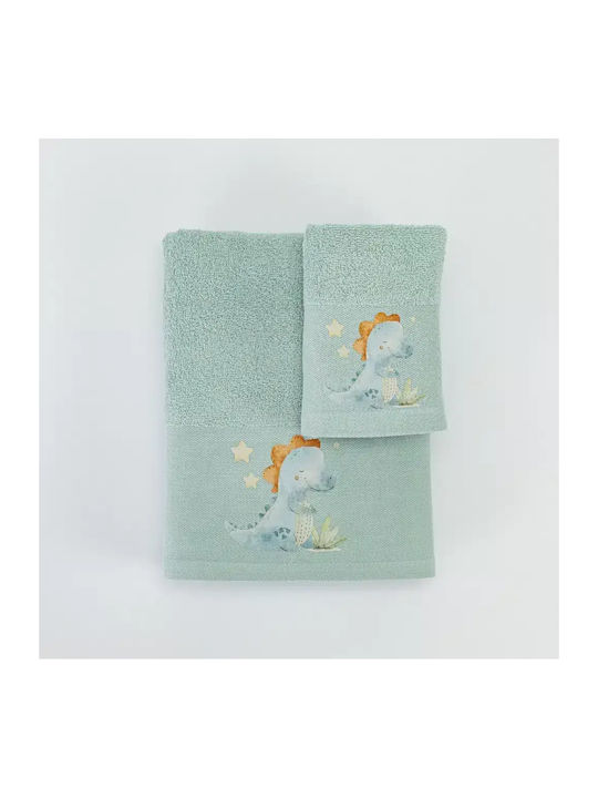 Borea Set Babyhandtücher 2 Stück Dinos Pistazie 30x50cm