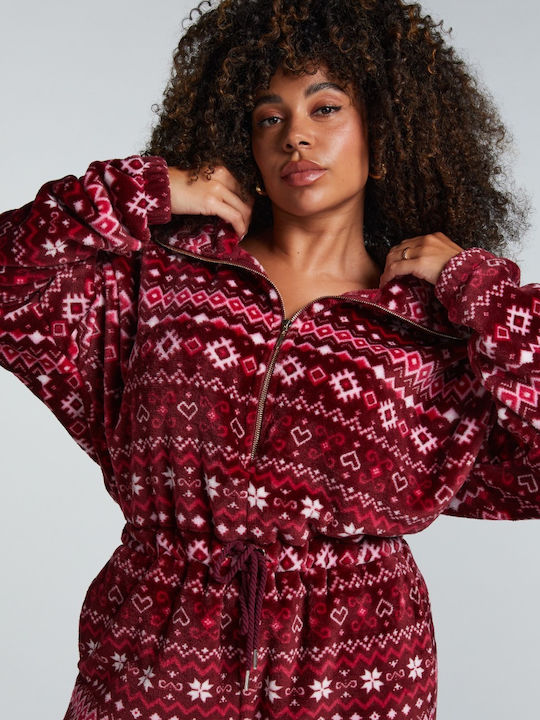 Hunkemöller Χειμερινή Γυναικεία Ολόσωμη Πιτζάμα Κόκκινη