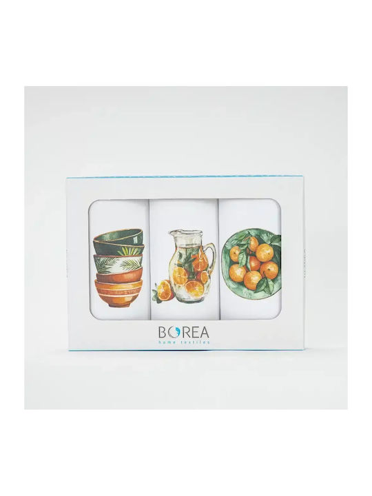 Borea Oranges Ποτηρόπανο σε Λευκό Χρώμα 50x70cm 3τμχ