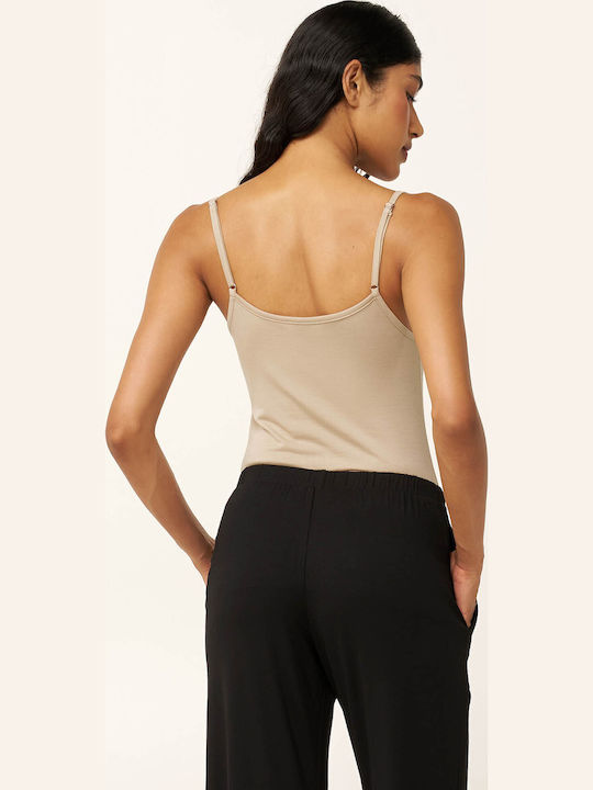 Beige Taupe Women's T-Shirt with Spaghetti Strap