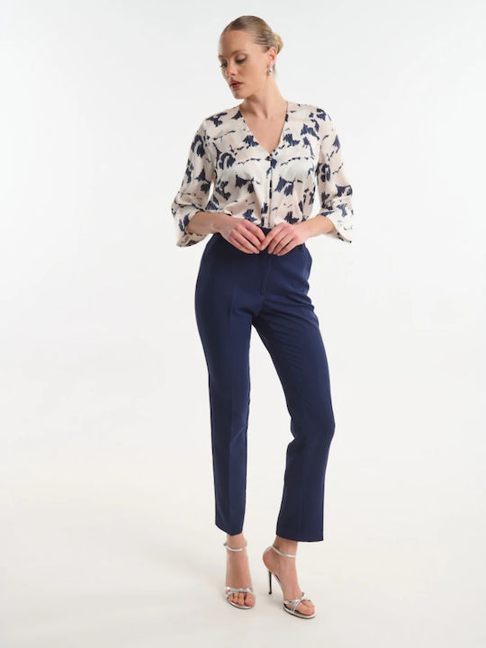 Women's High Rise Crepe Trousers Blue