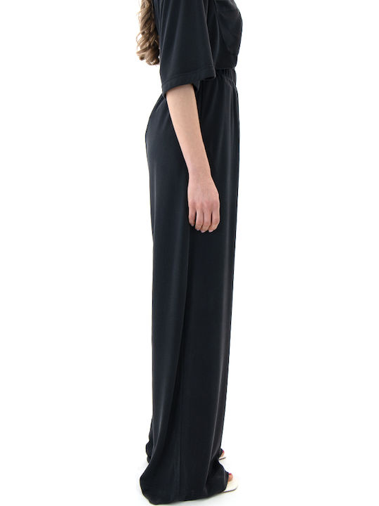 Damen Hochbund Pantaloona mit Gummiband in Gerader Bein Stil Schwarz