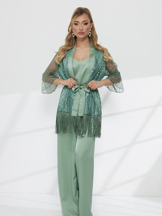 Women's Green Set with Trousers with Sequins