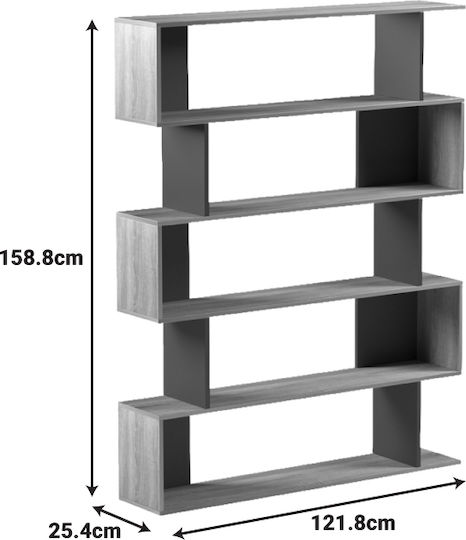 Bookcase Tetri Sonoma-Anthracite 121.8x25.4x158.8cm