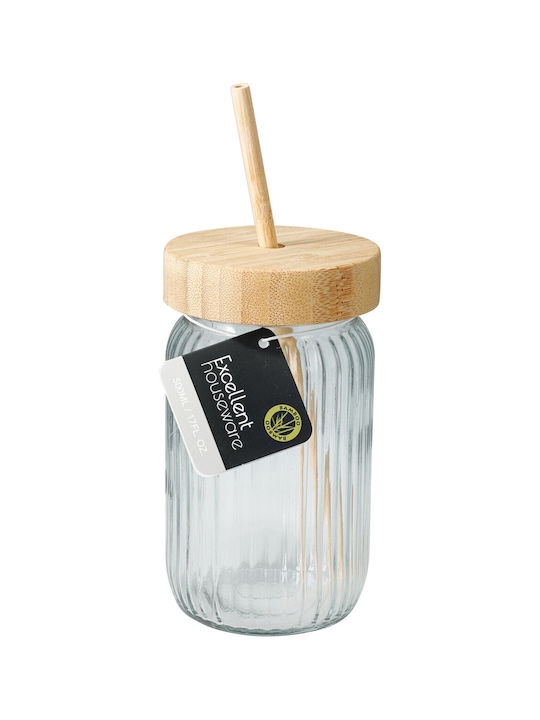 Excellent Houseware Pahar din Sticlă cu pai 500ml
