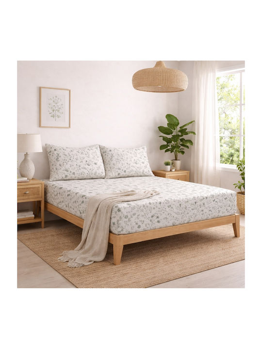 My Home Luxury Grezzena Super-Double Bed Sheet Set with Rubber Hugger 160x200cm Green