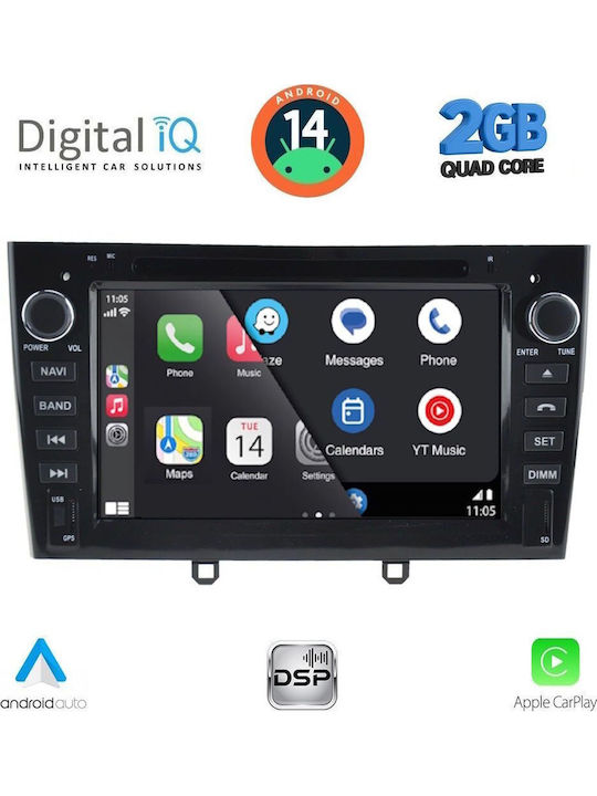 Digital IQ Автомобилна Аудио Система за Peugeot 308 2007-2012 Bluetooth USB WiFi GPS Apple CarPlay Android Auto с Touch Screen 7"