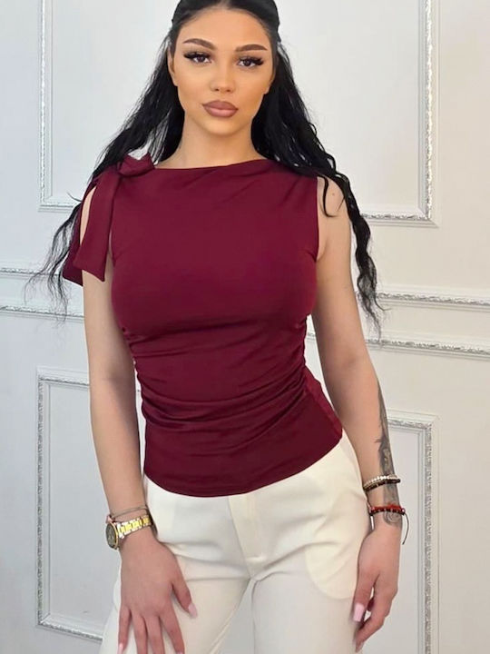 Bluza Damă De Vară Fără Mâneci Burgundy Roșu