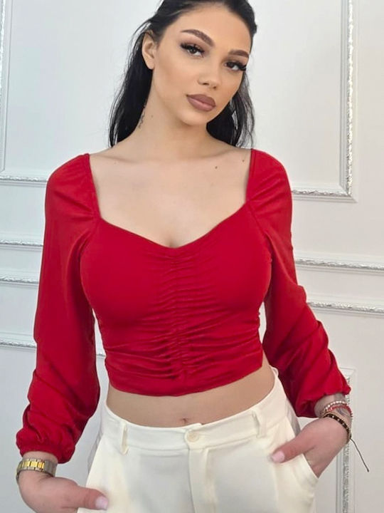 Bluza Damă Crop Top Roșie De Vară