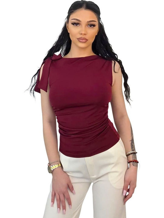 Bluza Damă De Vară Fără Mâneci Burgundy Roșu