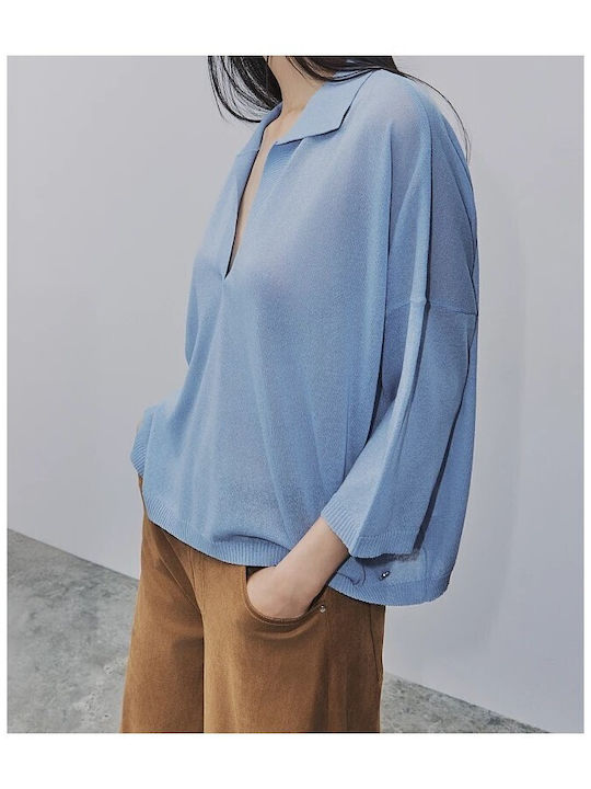 Women's Blouse with 3/4 Sleeve and V-Neck Sky Blue