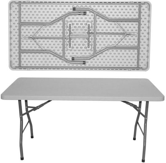 Set Mobilier Catering Eveniment Raki Masă Pliabilă Dreptunghiulară 152x76xh73.5cm Blat Complet 6 Scaune 44x42xh92cm Plastic Metal Alb