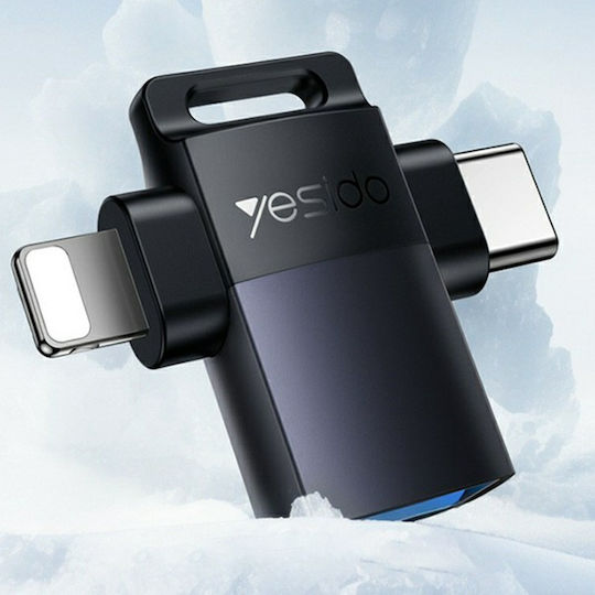 Otg Адаптер Usb To Lightning Type-c 5gbps Алуминиев Сплав Yesido Сребрист
