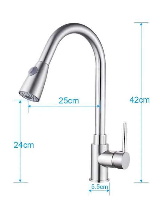 Kitchen Counter Faucet with Pull-Out Spray Silver