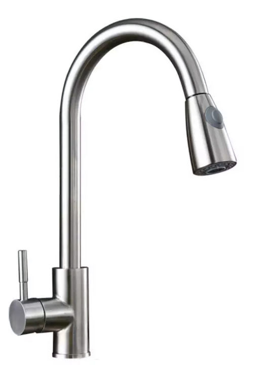 Kitchen Counter Faucet with Pull-Out Spray Silver