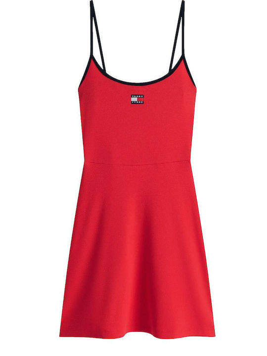 Summer Mini Athletic Dress with Spaghetti Straps Red