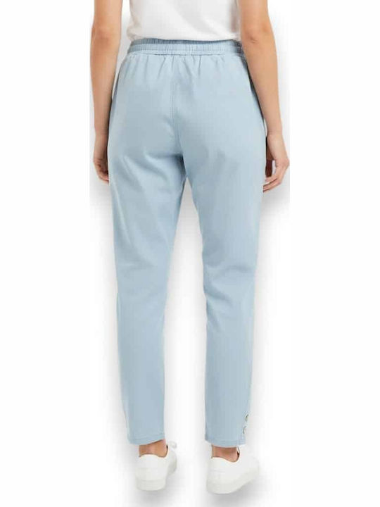 Women's Fabric Trousers with Rubber Band in Loose Fit Light Blue