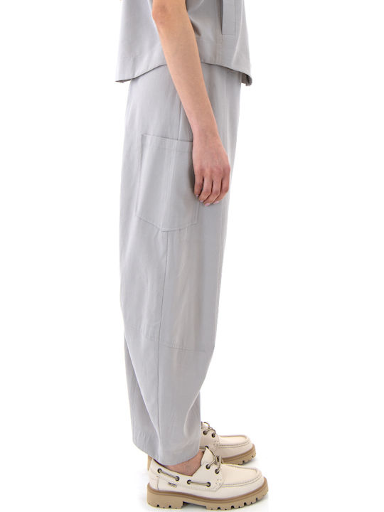 Damen Hochgeschnittenes Stoff Cargo Hosen mit Gummiband in Balloon Stil Grau