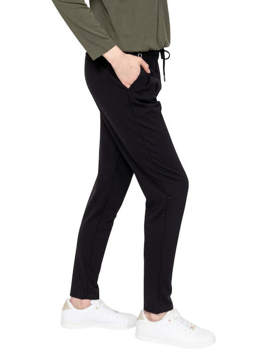 Damen Stoffhose mit Gummiband in Slim Passform Schwarz