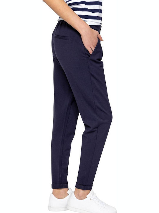 Women's Fabric Trousers with Rubber Band in Slim Fit Blue