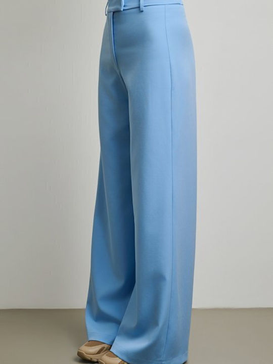 Women's High Rise Fabric Trousers Light Blue