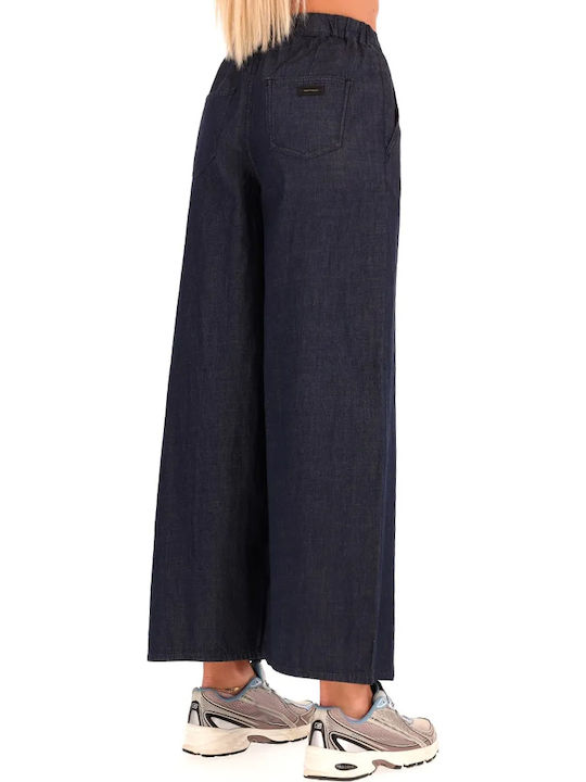Armani Exchange Damen Hochbund Stoffhose mit Gummiband in Gerader Bein Stil Blau
