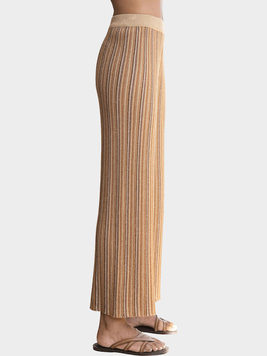 Women's Pantaloons with Rubber Band in Straight Leg Style Tan Gold