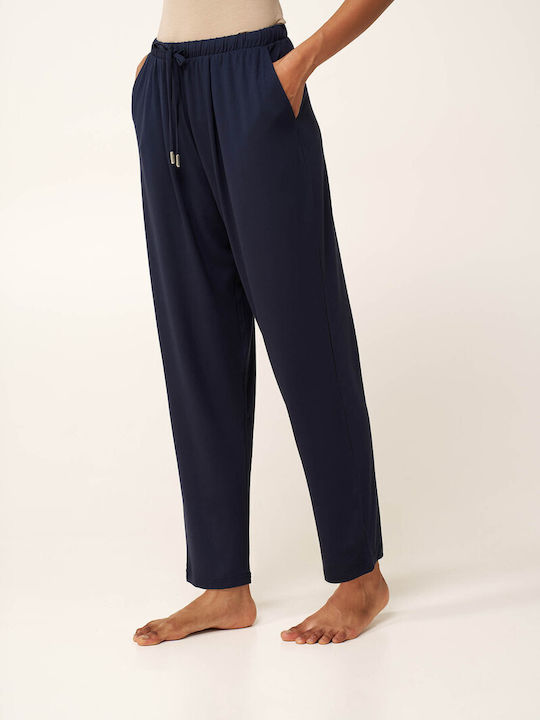 Women's Fabric Trousers with Rubber Band in Tapered Leg Green Garden