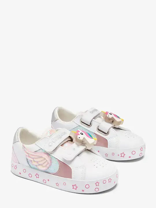 Kids Sneakers Anatomic with Hoop & Loop Closure and Lights White