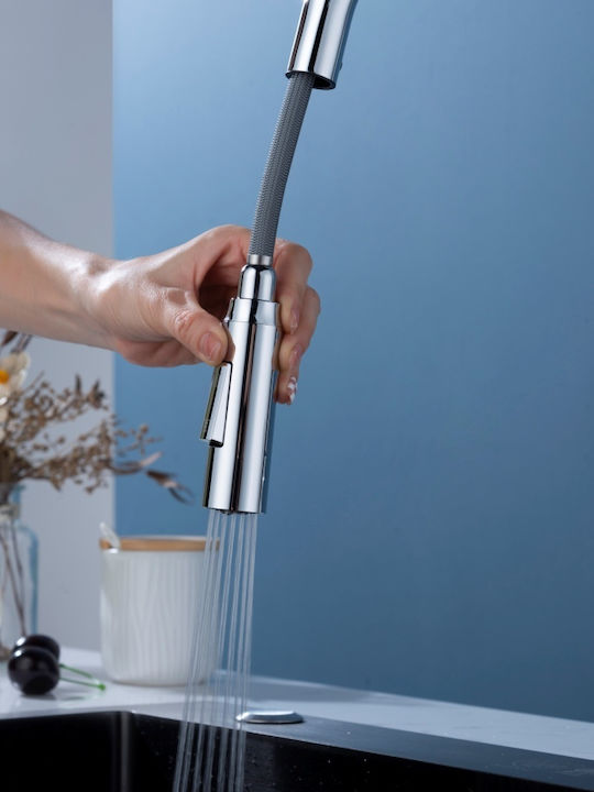 Landsh Poly726 Kitchen Faucet Counter with Pull-Out Spray Silver