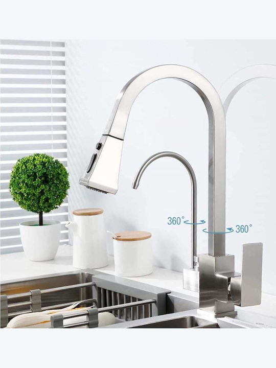 Landsh Poly714 Kitchen Faucet Counter with Pull-Out Spray Silver
