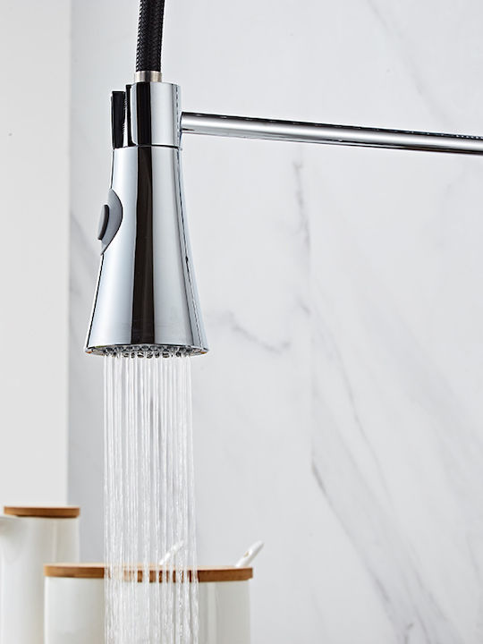 Landsh Poly197 Kitchen Faucet Counter with Pull-Out Spray Silver