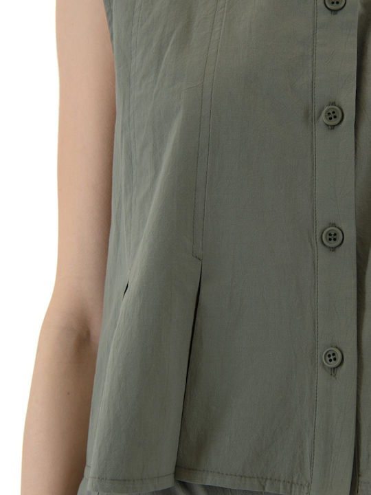 Sleeveless Women's Shirt Khaki Monochrome