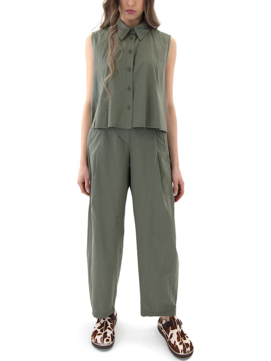 Sleeveless Women's Shirt Khaki Monochrome