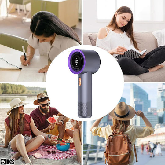 Siks Turbo Ventilator Portabil De Mână Ecran Lcd 200 Niveluri De Intensitate Afișaj Nivel Baterie Încărcare Usb Cablu Inclus Mov