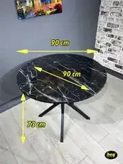 Rundes Küchentisch Mit Schwarzen Metallbeinen Marmor Mit Schwarzem Design 90x90x73cm