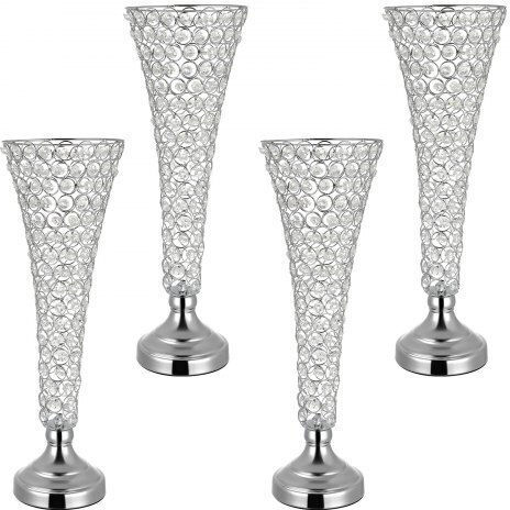 Vevor Set Decorative Crystal Silver Vases 17xH51cm 4 Pieces