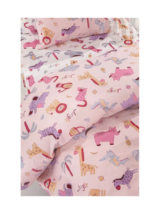 Guy Laroche Set Kinderbettlaken Mit Gummizug Baumwolle Jungle Jungle Rosa 165x250cm 3 Stück