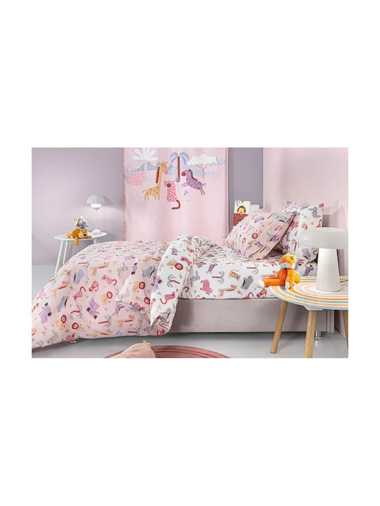 Guy Laroche Set Kinderbettlaken Mit Gummizug Baumwolle Jungle Jungle Rosa 165x250cm 3 Stück