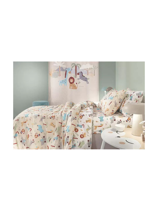 Guy Laroche Single Sheet Set with Elastic Band Cotton Jungle Natural 100x200cm 3pcs