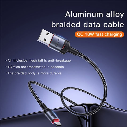 Data Cable Usb To Type-c 18w 2m Yesido Black