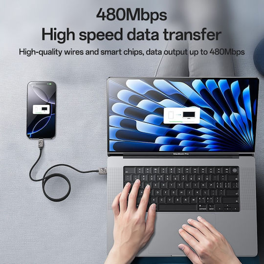 Datenkabel USB zu Type-C QC 18W 3A 480Mbps Nylon Yesido Schwarzes