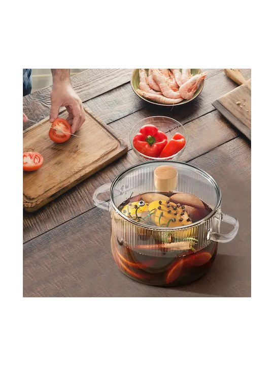 Vas Rotund Rezistent La Căldură Din Sticlă Cu Capac 15.5x15.5cm