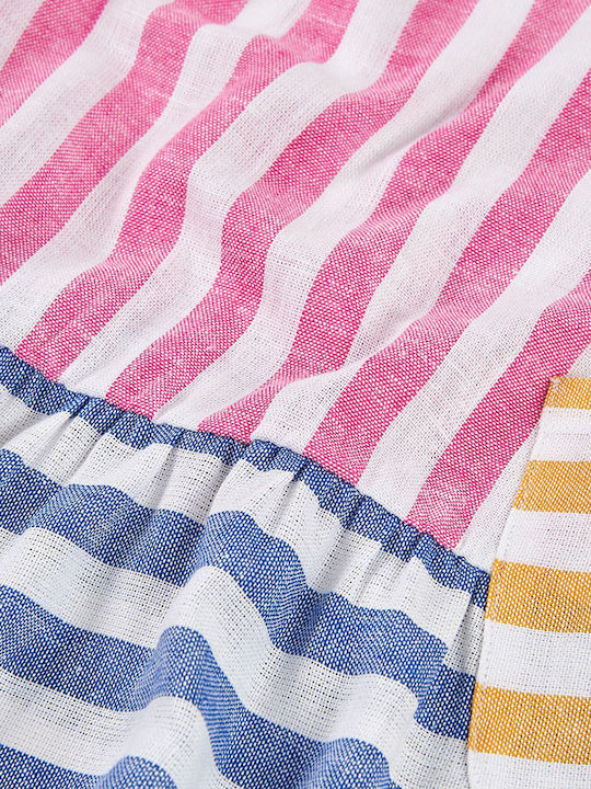 Girls Dress Sleeveless Linen Striped Fuchsia