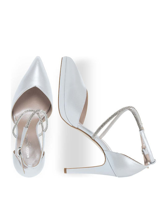 Leather Pointed Toe Heels with Strap White