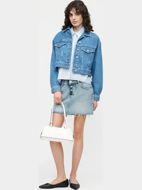 Jachetă Dama Crop Pentru Iarnă Albastră