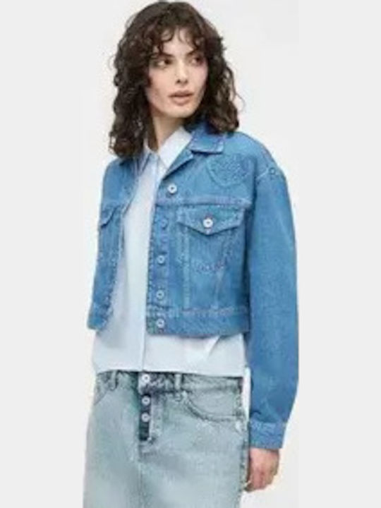 Jachetă Dama Crop Pentru Iarnă Albastră