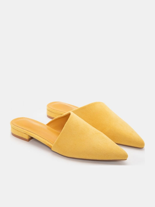 Flat Suede Mules σε Κίτρινο Χρώμα
