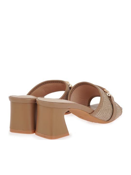 Mules with Low Heel in Brown Colour