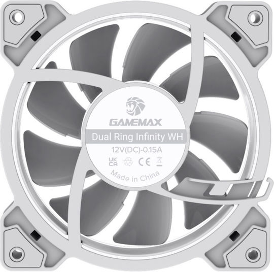 GameMax Case Fans 120mm (1200rpm) with RGB Lighting and 3-Pin Connection White